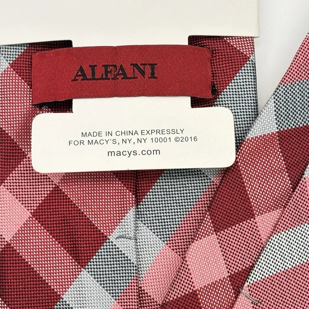 Aflani Spectrum Red & Gray Plaid Pattern Silk Necktie NEW - Picture 5 of 9